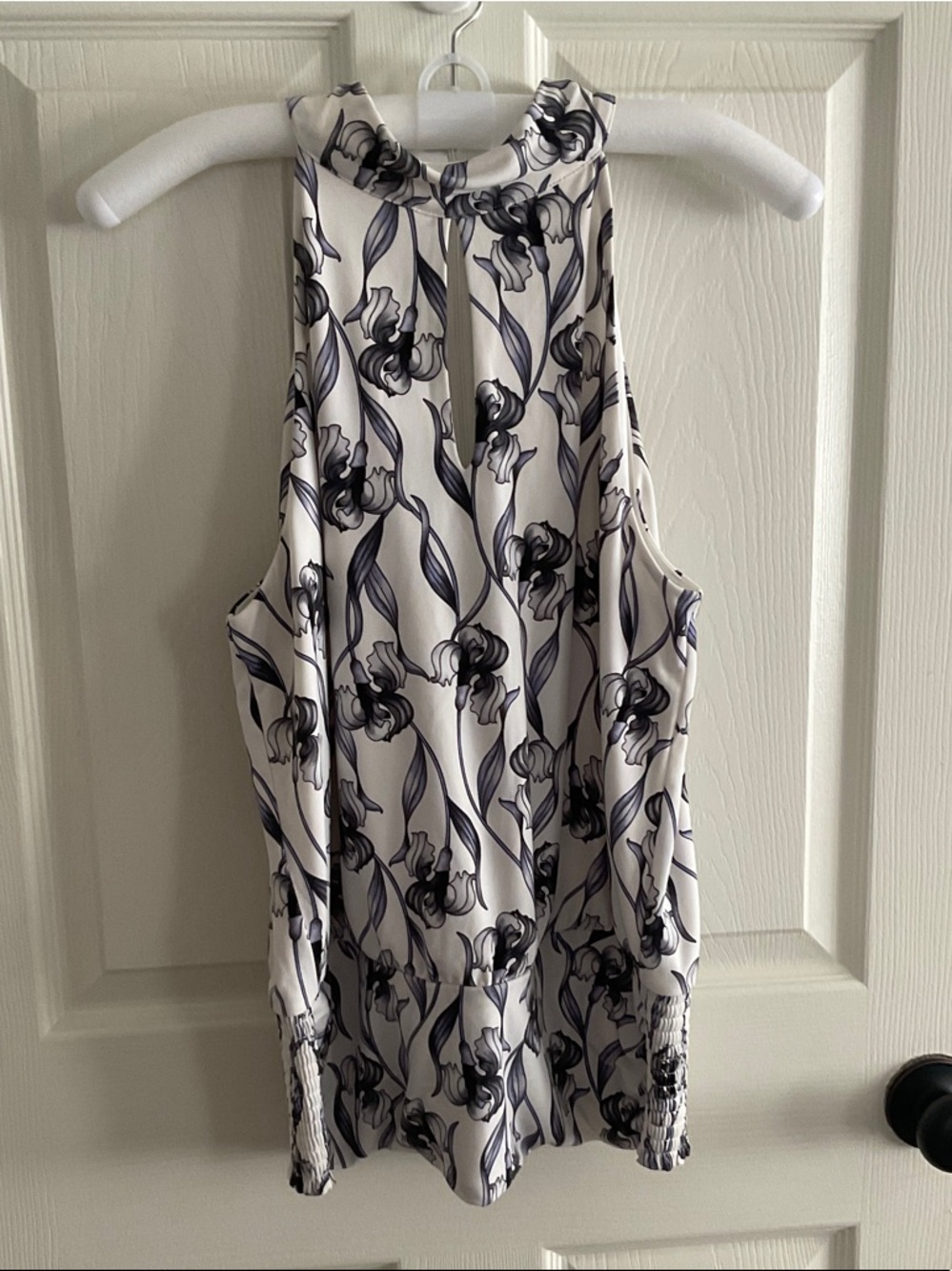 White House Black Market White and Black Floral Halter Tank Top